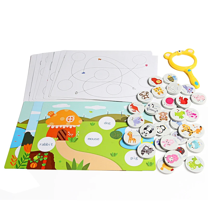 

4 In 1 Children Board Game Montessori Board Game Visual Writing Training Game Animal Matching Toy Early Educational Toy