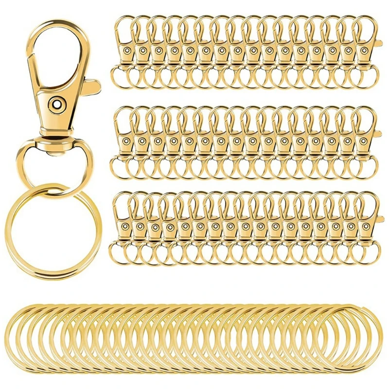 

N58F 100 Pcs Key Rings Gold Lobster Claw Clasp Swivel DIY Handcraft Hooks Trigger Deco Anti-rust Alloy Holiday Birthday Gifts