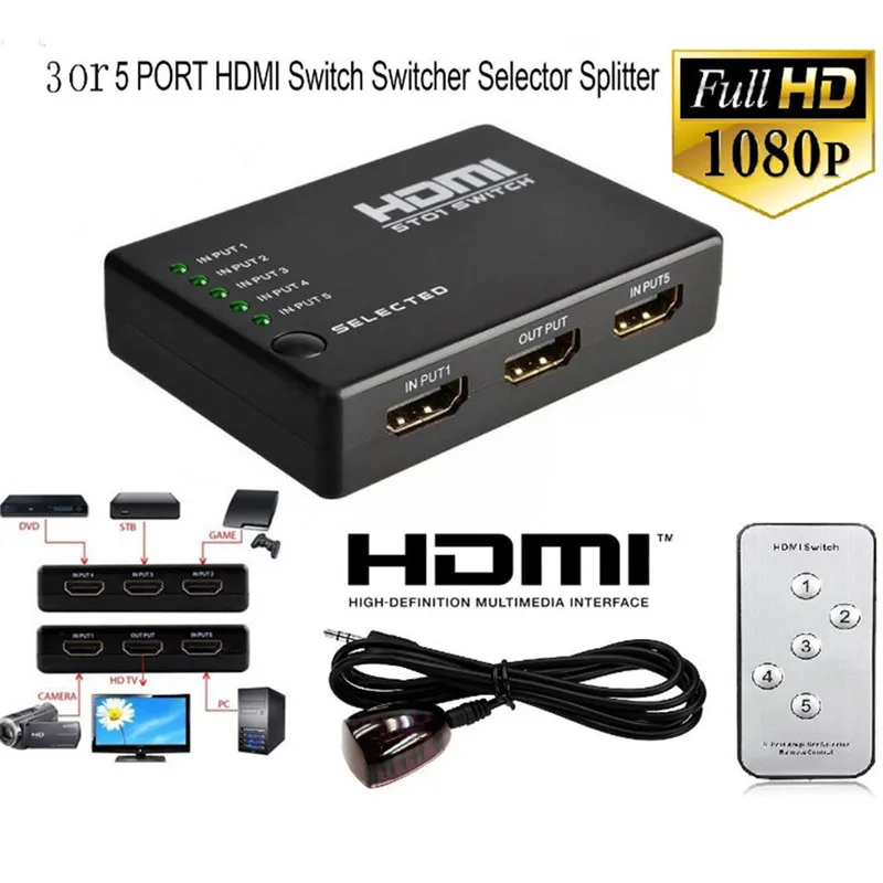 Сплиттер совместимый с HDMI 3/5 портов переключатель порт 1080P 3 входа 1 выход 4K