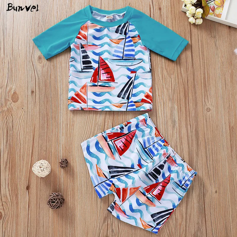 Bunvel/летний купальный костюм с длинными рукавами для маленьких мальчиков