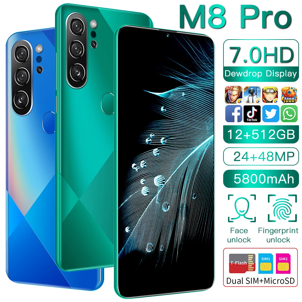 

Смартфон Global Version M8 Pro, 7,0 дюйма, 12 + 512 ГБ, 5800 мач