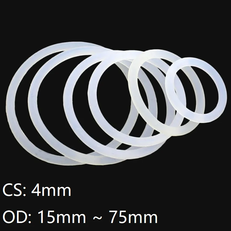 

10pcs White Silicone O Ring Gasket CS 4mm OD 15 ~ 75mm Food Grade Rubber Insulate Round O Shape Seal o-ring silicone rings VMQ