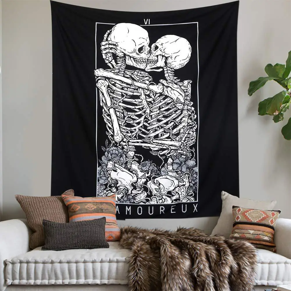 Гобелен с принтом мандалы и черепа Настенное подвесное одеяло коврик для йоги