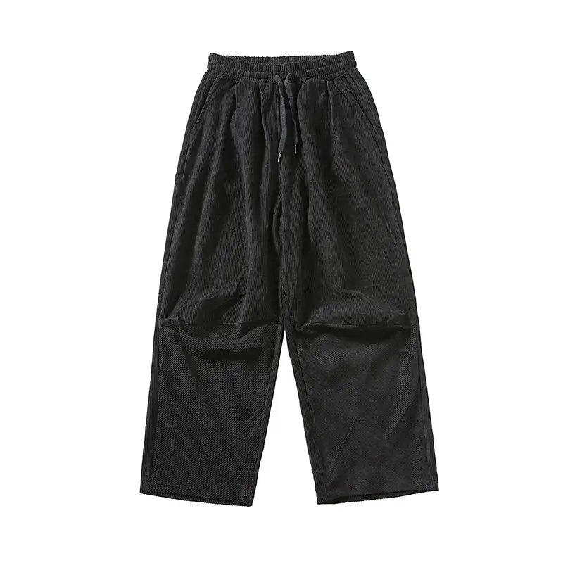 

Autumn Young Men's Straight Trousers Corduroy Tube Sagging Loose Korean Fashion Sports Wide Leg Casual Vertical Stripes Pants
