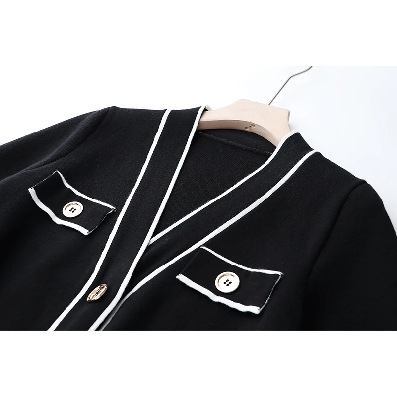 HarleyFashion Новинка весны женское хлопковое черное трикотажное платье пальто с