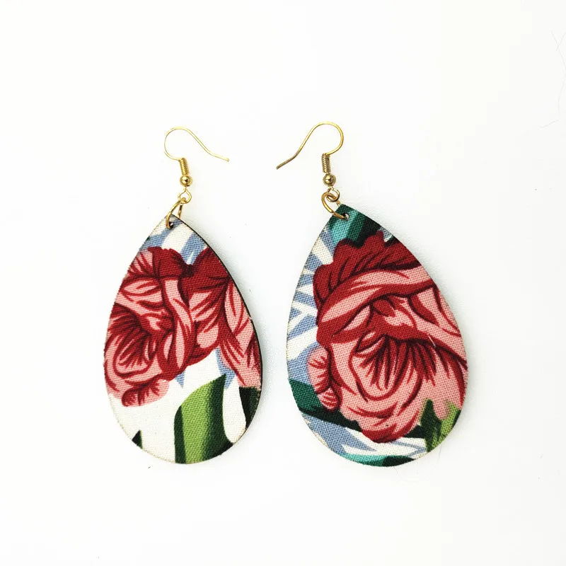 

New Both side Printing Gold Hook Drop Earrings Big Circle Round Cloth Art Earrings Romantic Party Gifts For Women Girls Jewelry