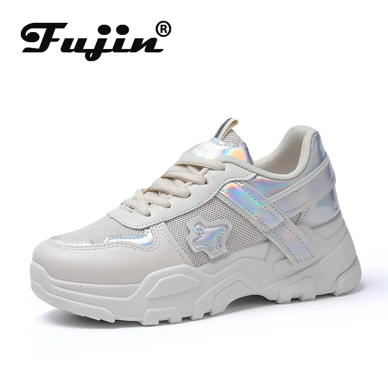 

Fujin 2021 Chunky Sneakers High Quality Women Shoes Spring Autumn Platform Lace Up White Silve Comfort Elegant Casual Shoes