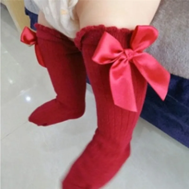 

Solid Children Socks With Bows Cotton Baby Girls Socks Soft Toddlers Long Socks For Kids Princess Knee High Socks for Girls 2022