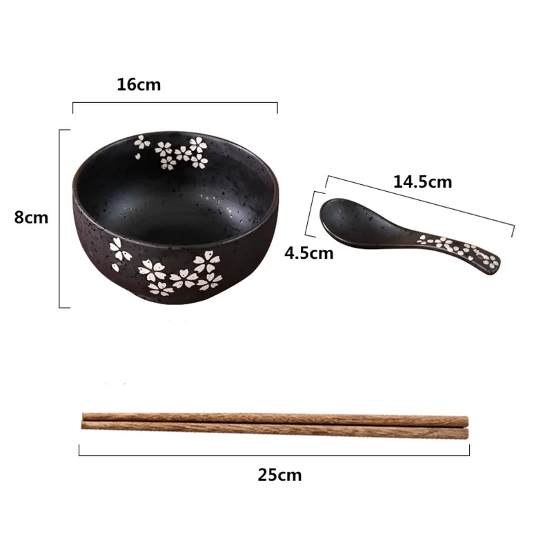 

Japanese Style Rice Noodle Bowl with Lid Spoon and Chopstick Kitchen Tableware Ceramic Salad Soup Bowl Food Container Dinnerware
