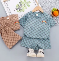new toddler boys pattern fully printing clothing sets summer kids fashion rainbow t shirtsshorts 2pcs baby girls cotton clothes