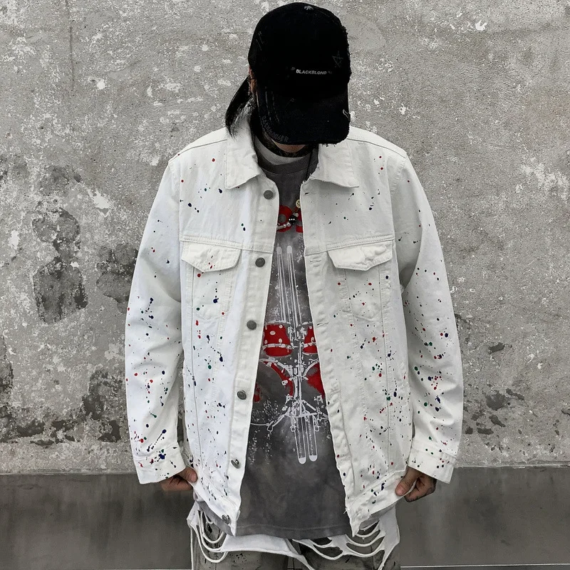 

Мужская джинсовая куртка в стиле хип-хоп, с принтом