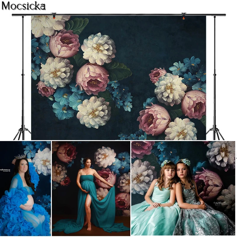 Винтажный Фотофон темно-синего цвета для фотостудии с изображением пиона цветов