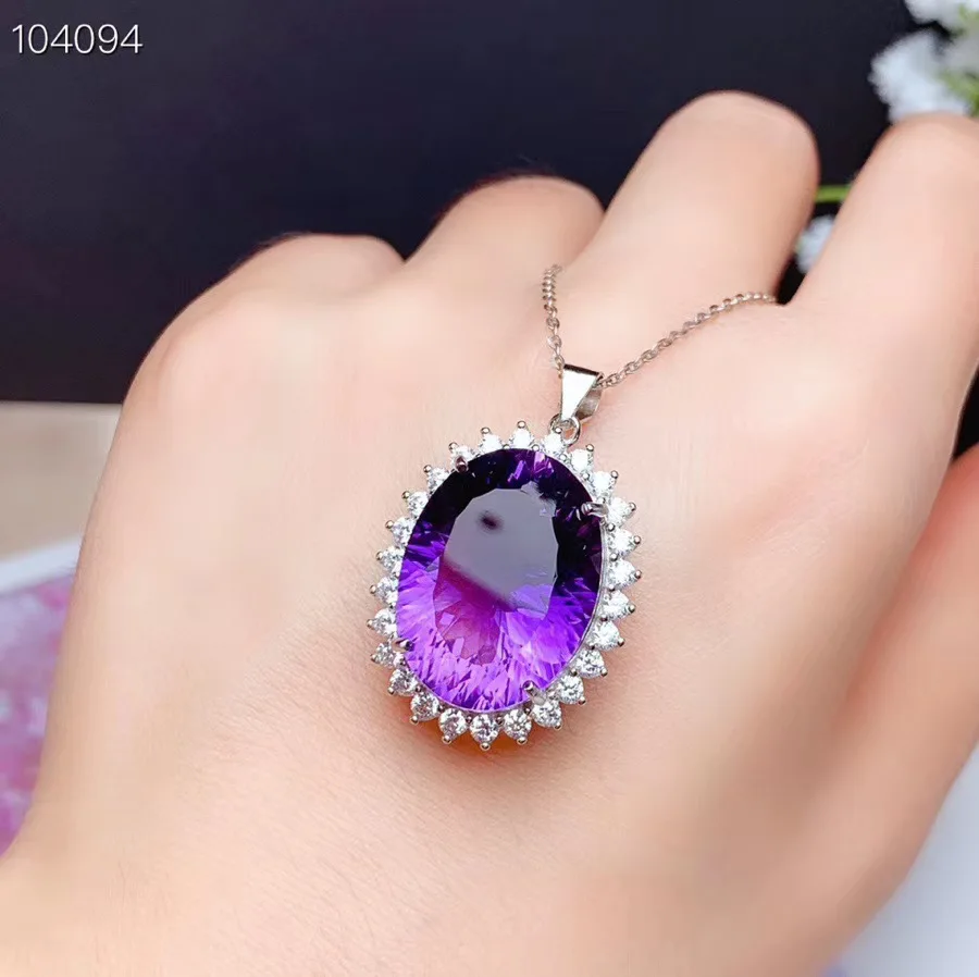 100% реальные и ожерелье из натурального аметиста кулон 925 серебро прекрасный