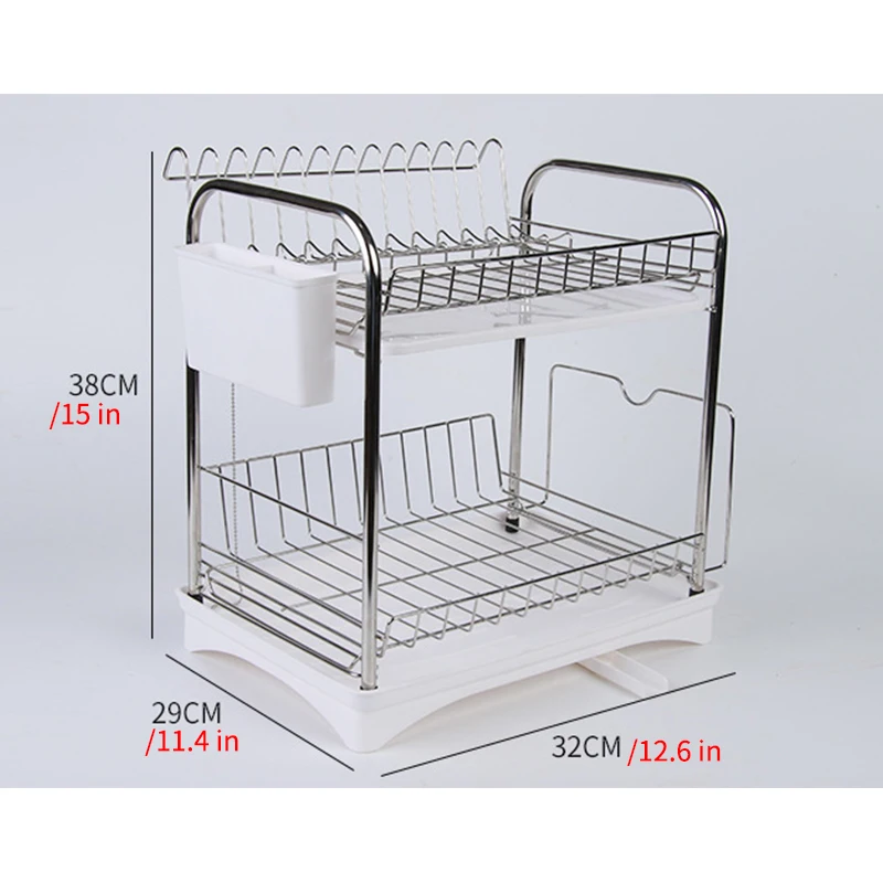 

2Tiers Dish Drying Rack Holder Basket Plated Iron Home Washing Great Kitchen Sink Dish Drainer Drying Rack Organizer Black White