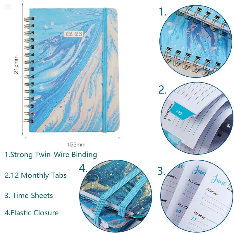 Spiral 2022 Agenda Planner English Version A5 Diary Notebook Hardcover School Daily Weekly Schedules Stationery | Канцтовары для