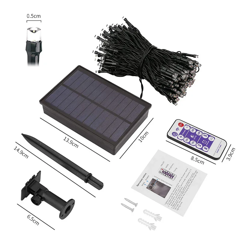 

500L 1000L Solar String Lights with 8 modesRemote Outdoor Waterproof Street Garland Christmas Party Garden Home Decoration