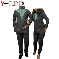african clothes for couples bazin riche women top and pants sets matching men outfits 2 pieces patchwork pants sets ya20c001