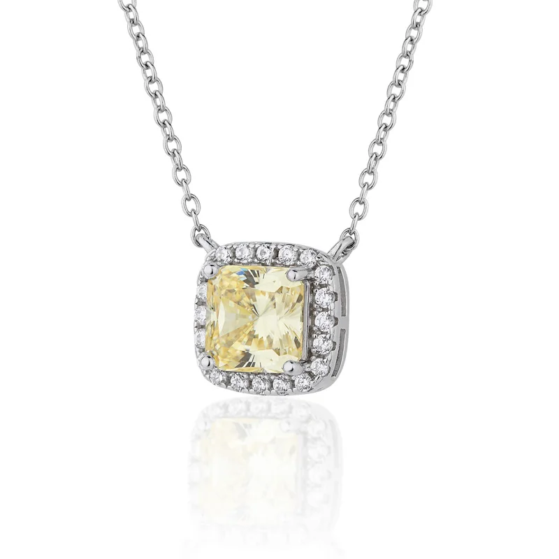 

COSYA Women Square Pink Topaz Exquisite Pendant Necklace 100% 925 Sterling Silver High Carbon Diamond All-Match Fine Jewelry