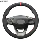 DIY ручной работы мягкая черного цвета из натуральной кожи и замши чехол рулевого колеса автомобиля для Hyundai Kona 2017-2019 i30 2017-2019