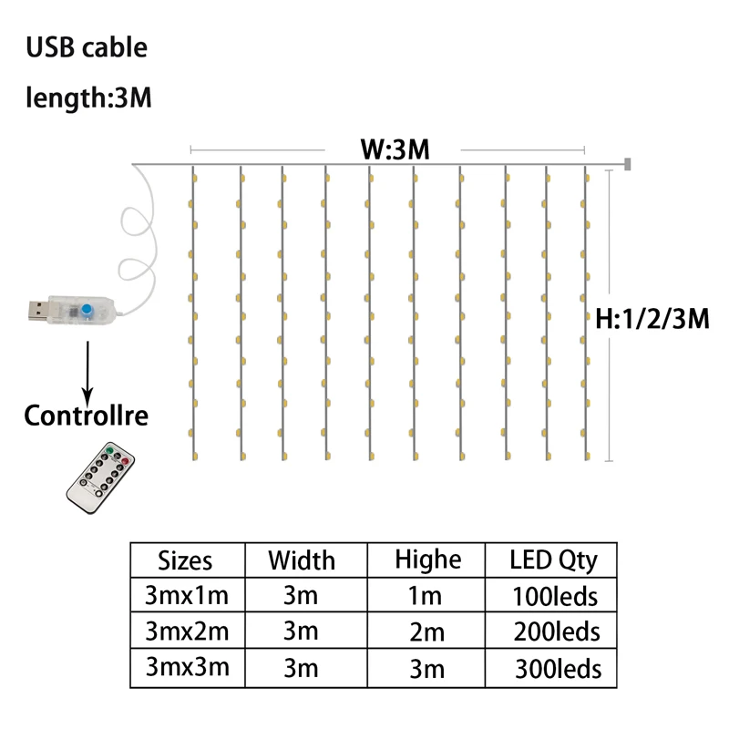 Шторы светодиодный гирлянда 3M USB шнура светильник на окне дистанционного