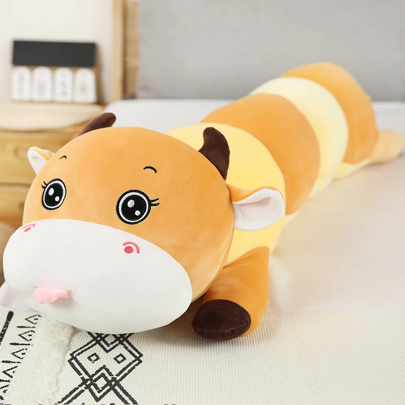 

80-120cm Cute Caterpillar Shaped Doll Stuffed Unicorn Dinosaur Cattle Plush Toys Soft Cartoon Long Pillow Girls Birthday Gifts