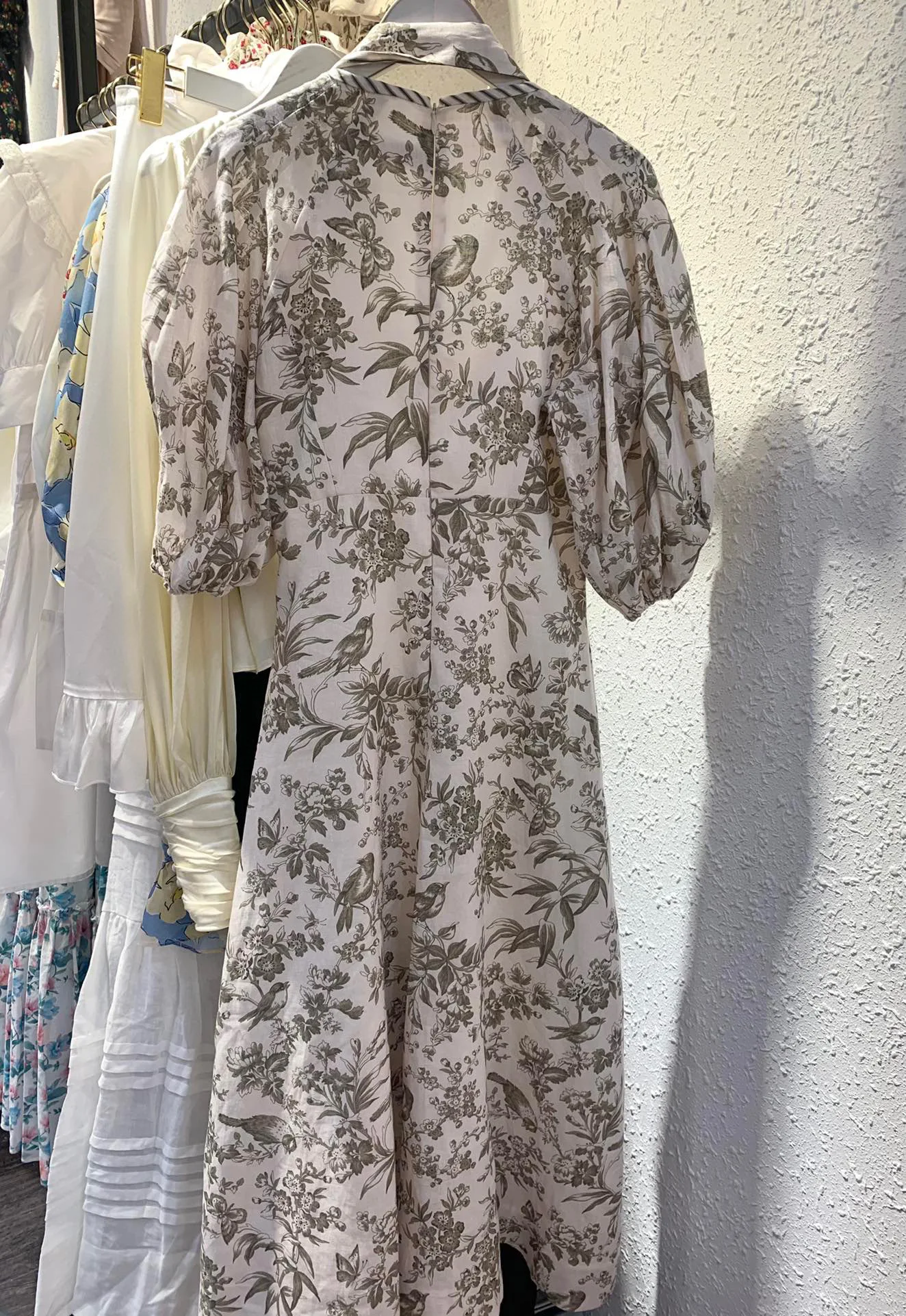 

Bird-printed Linen Runway Designer 1:1 High Original Quality Haute Couture Elegant Vintage Chic Bow Puff Sleeve Women Dress