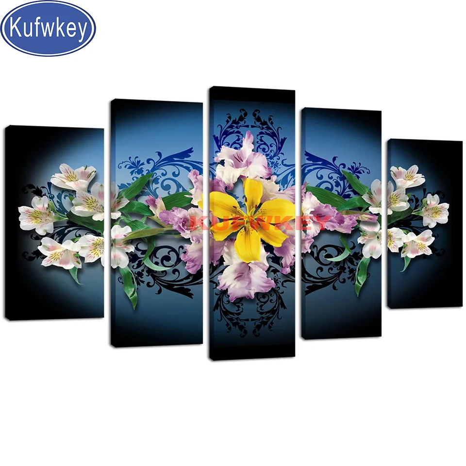 

5 piece set lily diamond Painting full square round mosaic diamond art 3d cross Stitch 5d picture flower new wall stickers,