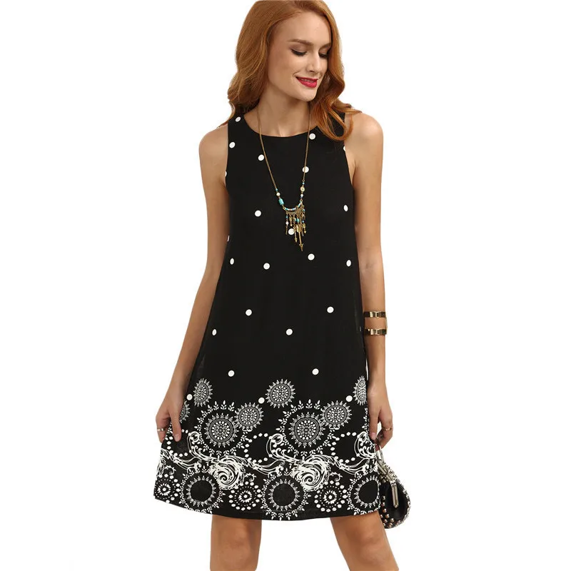 

Summer Women Floral Wave point Print Dress Evening Party Cocktail Wedding Banquet Sundress Women Vintage Dress Tunic Sleeveless