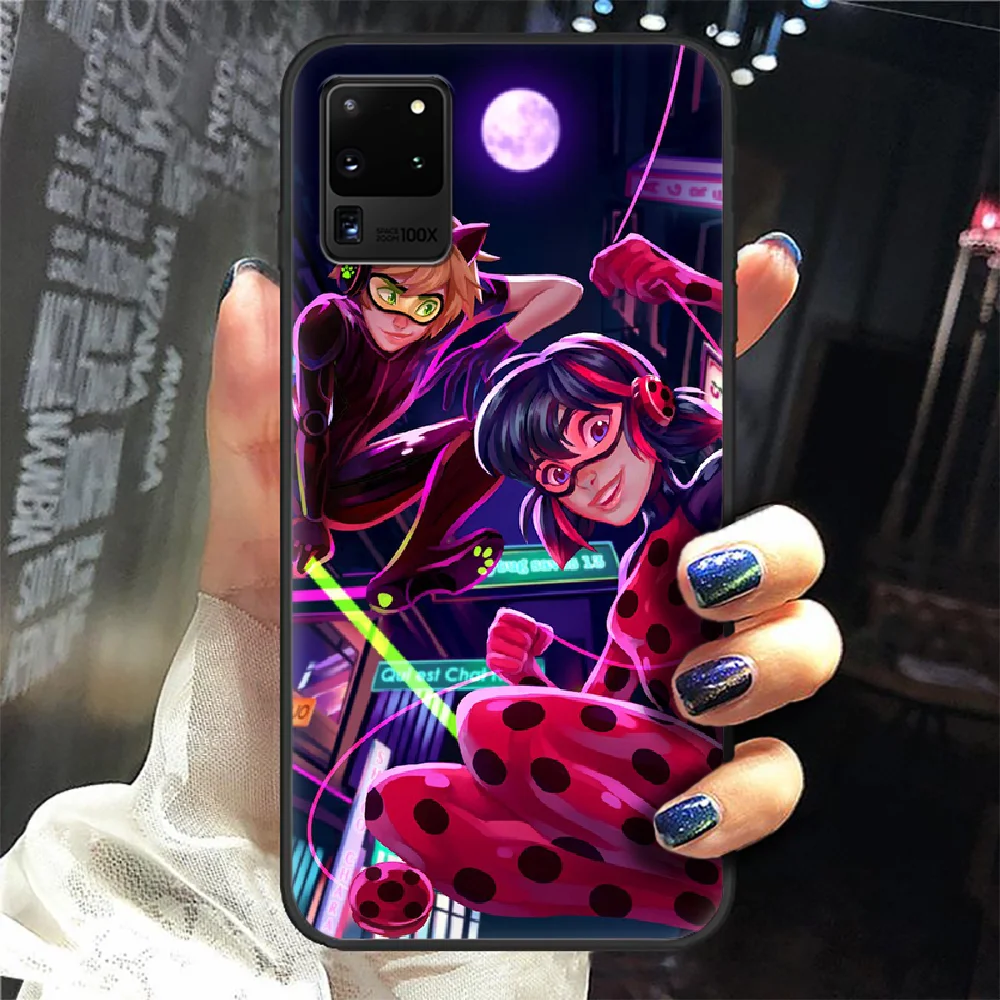 

Seven Star Ladybug Girl Anime Phone Case Cover Hull For Samsung Galaxy S 6 7 8 9 10 e 20 Edge Note 8 9 10 Plus black Shell Soft