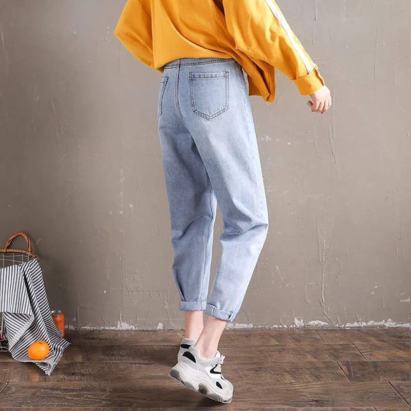 Женские широкие джинсы бойфренды винтажные штаны с высокой талией черные