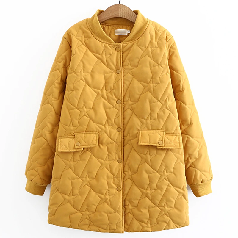 Oversize Women's Winter Padded Jacket New 2021 Loose Geometry Quilted Embroidered Overcoat Mid-Length Cotton Coat Female Outwear