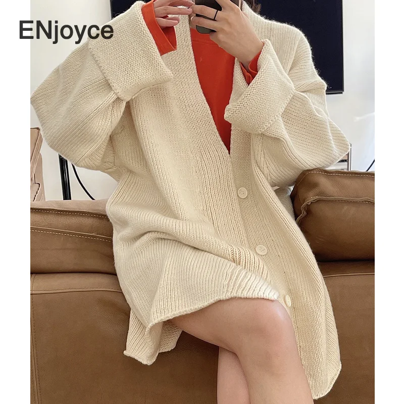 Женский шерстяной вязаный кардиган повседневный Свободный Длинный свитер в