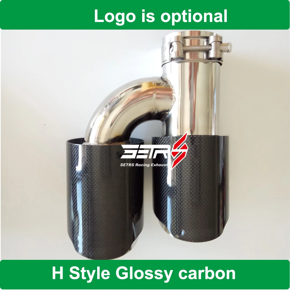 1PC H Style Universal Dual Without Logo Stainless Steel Glossy Carbon Fiber Car Exhaust Tip tailpipe car-styling exhaust muffler |