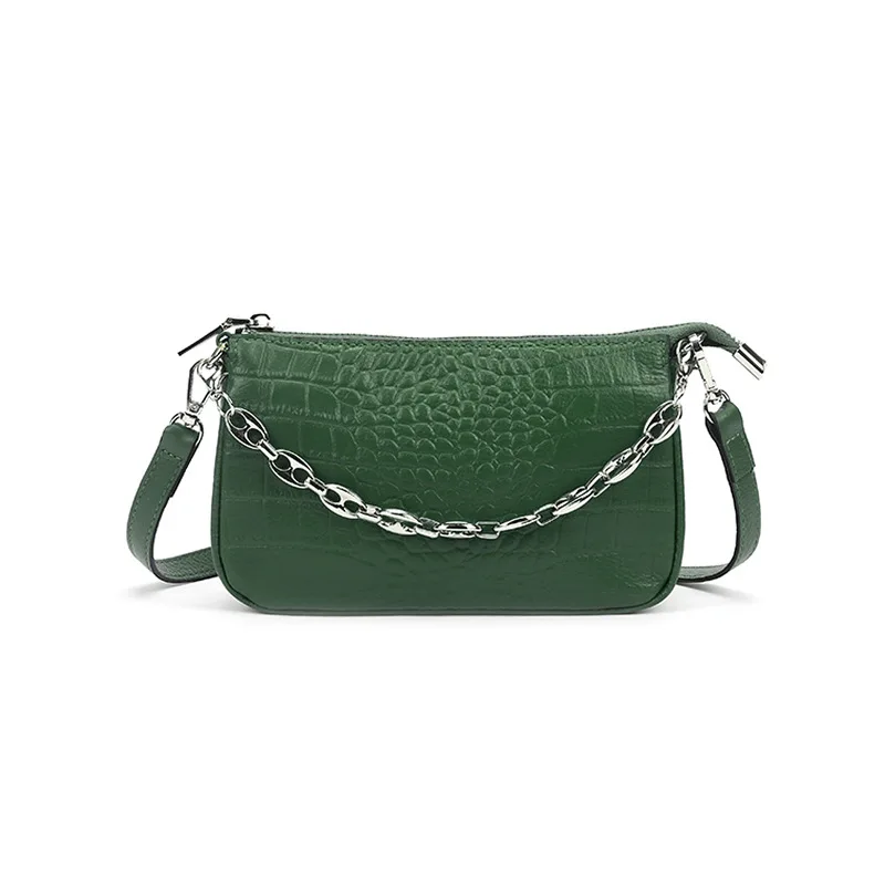 

2021 Brand Design New Crocodile Grain Genuine Leather Handbag Luxury Shoulder Bag Fashion Chain Armpit Bag Lady Baguette Bag