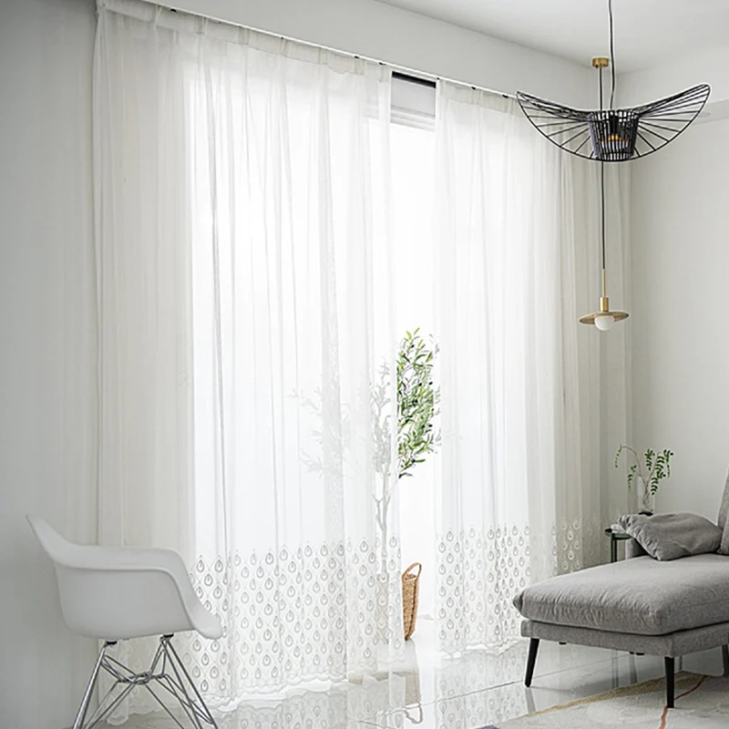 Тюль с вышитыми белыми птицами и перьями занавески для гостиной полупрозрачная