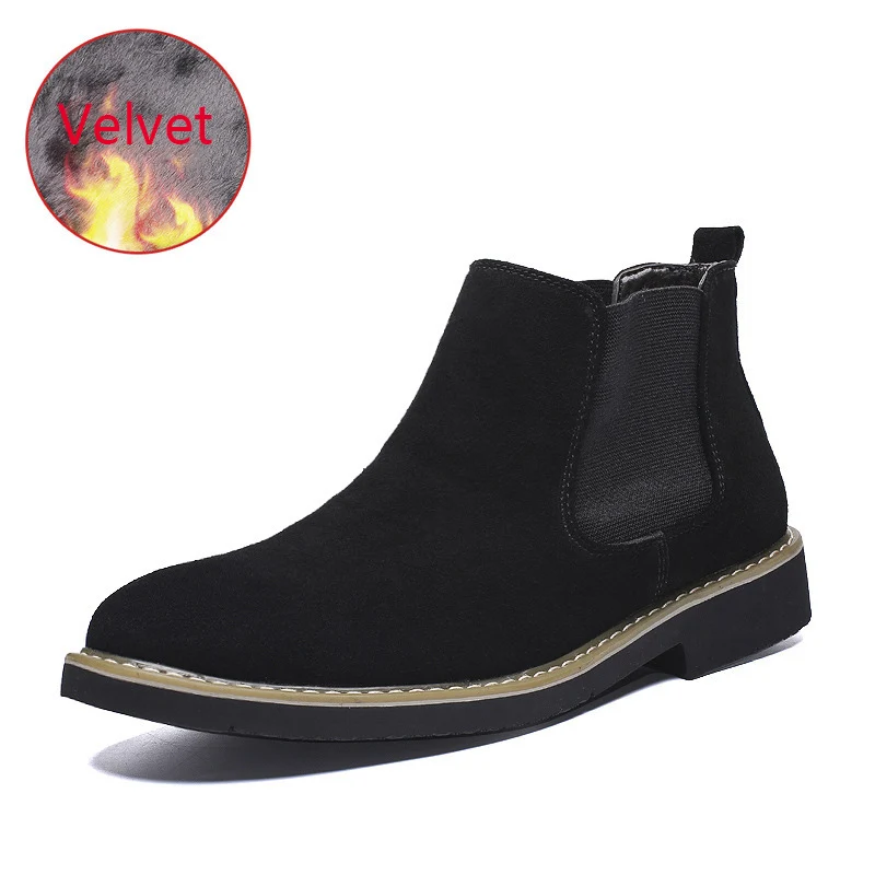 velvet black Модные мужские ботинки больших размеров; Мужская обувь; повседневные ботинки «Челси» с острым носком; мужские замшевые ботинки без застежки из натуральной кожи; отличный дизайн - Цвет: velvet black