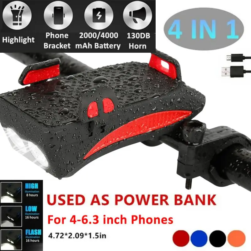 

LED Bicycle Light Mobile Phone Bracket Riding Front Light Speaker USB 4 In 1 Multi-function Riding Accessories Hot Sale