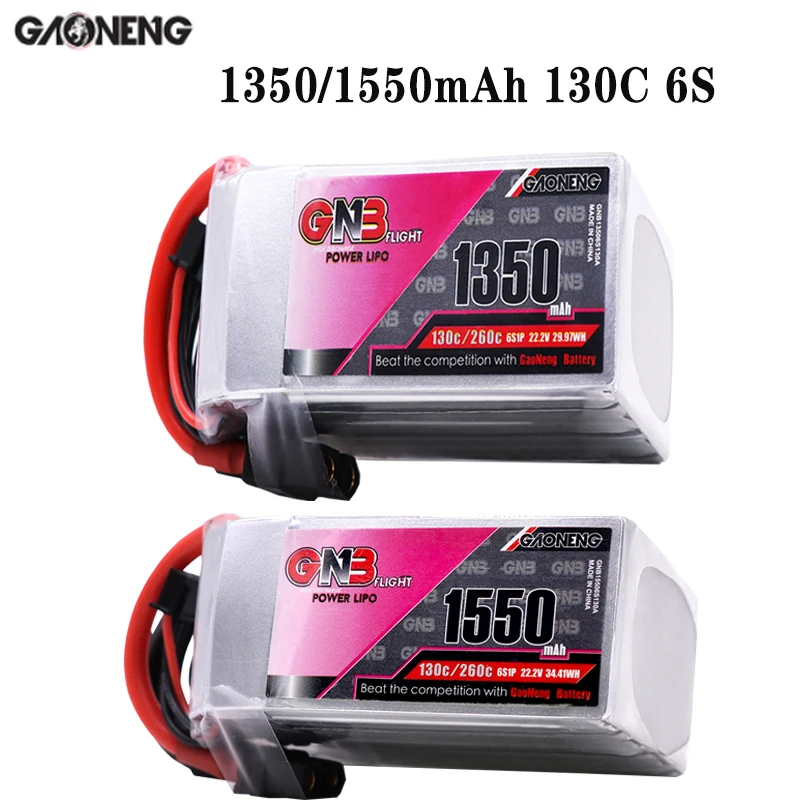 

Аккумулятор Gaoneng GNB1350/1550 мА · ч 6S1P 22,2 в 130C/260C Lipo с разъемом XT60 для гоночного дрона FPV, вертолет, запчасти для квадрокоптера, БПЛА