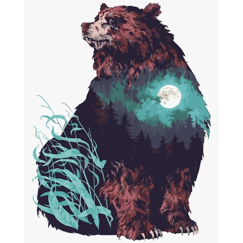 

Adult painting with digital pictures on canvas with bear big color painting oil painting through digital home decoration