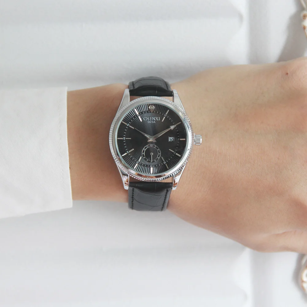 

CHENXI Men Dress Watch Genuine Leather Simple Minimalism Luxury Gold Men Business Quartz Watch Unique Calendar Male Gift Clock