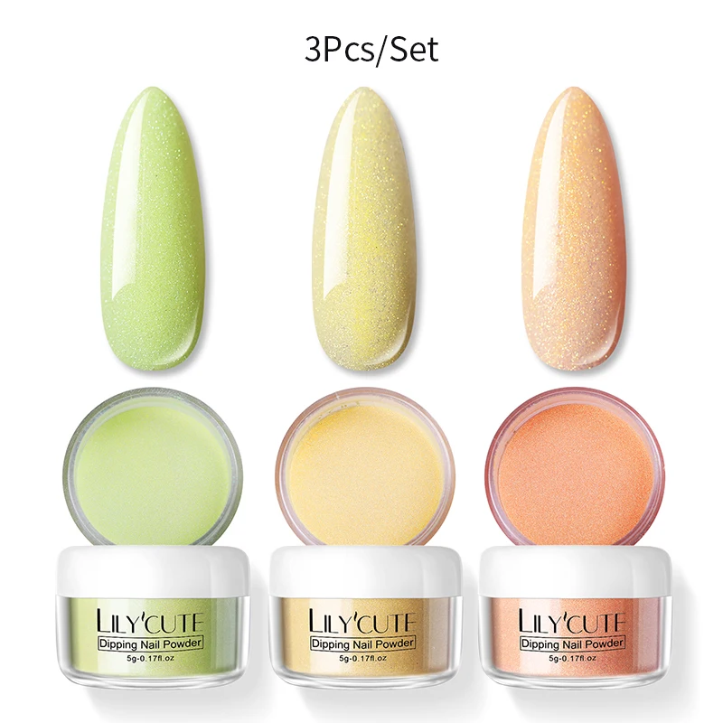3Pcs Set 03 LILYCUTE комплект погружения ногтей Блеск порошок комплект Градиент Французский ногтей косметическая пудра Kit Красочные голографические натуральный сухой пигмент 2/3/4/8 шт - Цвет: 3Pcs Set 03