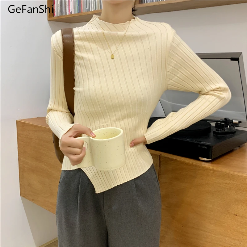 

Женский трикотажный свитер, облегающий винтажный эластичный джемпер с круглым вырезом, вязаная одежда, осень-зима 2021