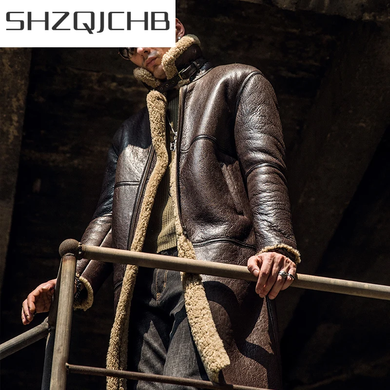 

Шуба JCHB мужская из натуральной кожи, модная уличная шуба из 100% натуральной овчины, с шерстяной подкладкой, зимняя одежда, 90