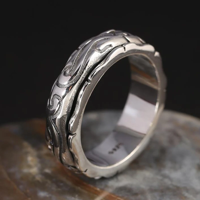 

Knobspin Retro Thai Silver Jewelry Auspicious Cloud Flower Ring S925 Solid Sterling Silver Rings For Men Women Party Hiphop