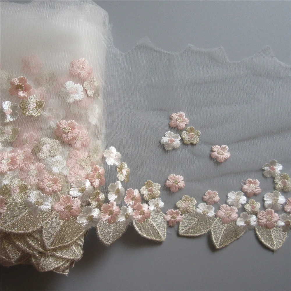 1 ярд Золотой лист розовый цветок сетка вышитая кружевная отделка лента ткань