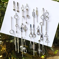 new pop simple metal style long chain tassels drop earrings for women geometric asymmetry fashion creative jewelry