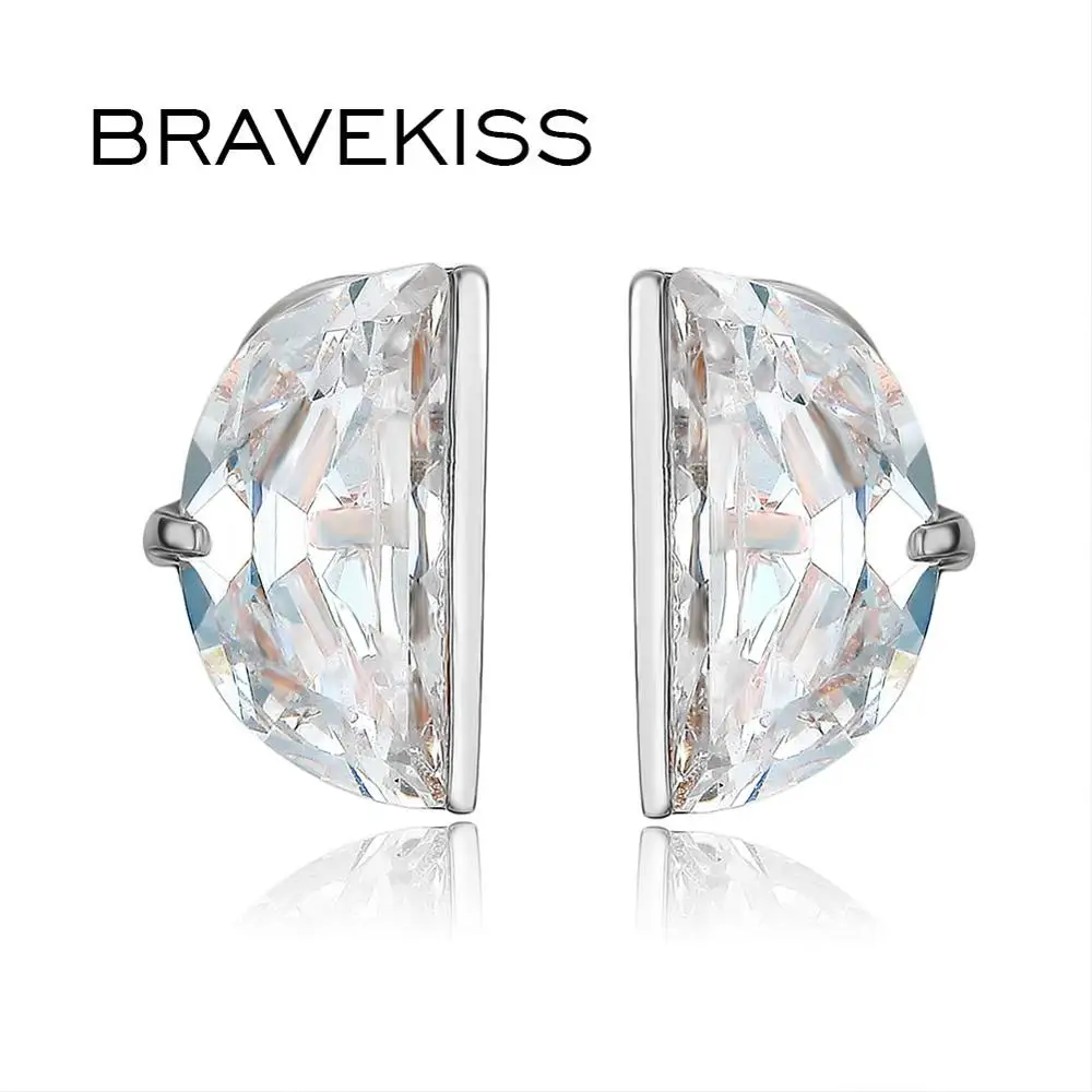 Женские полукруглые серьги гвоздики с фианитом диаметром 10 мм|Серьги-гвоздики| |