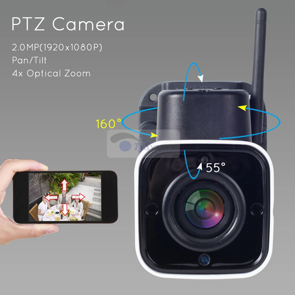 4 кратный оптический зум HD 1080P 2 мегапиксельная Wi Fi PTZ цилиндрическая ip камера