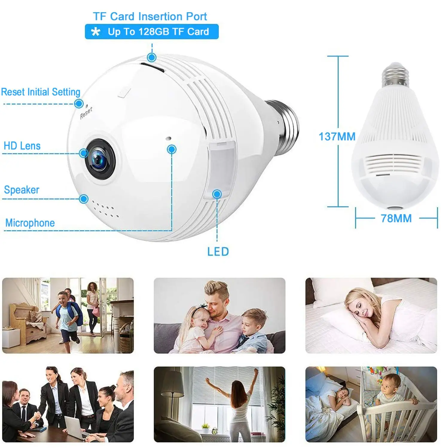 RUSFEIDA 2K 3MP умный светильник лампочка Камера Беспроводной безопасности Wi Fi 360 для