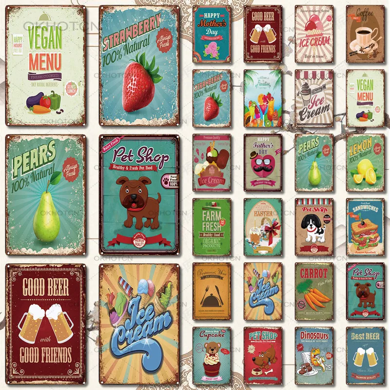 Груши соки лимонные Ретро фрукты металлическая картина еда оловянные вывески